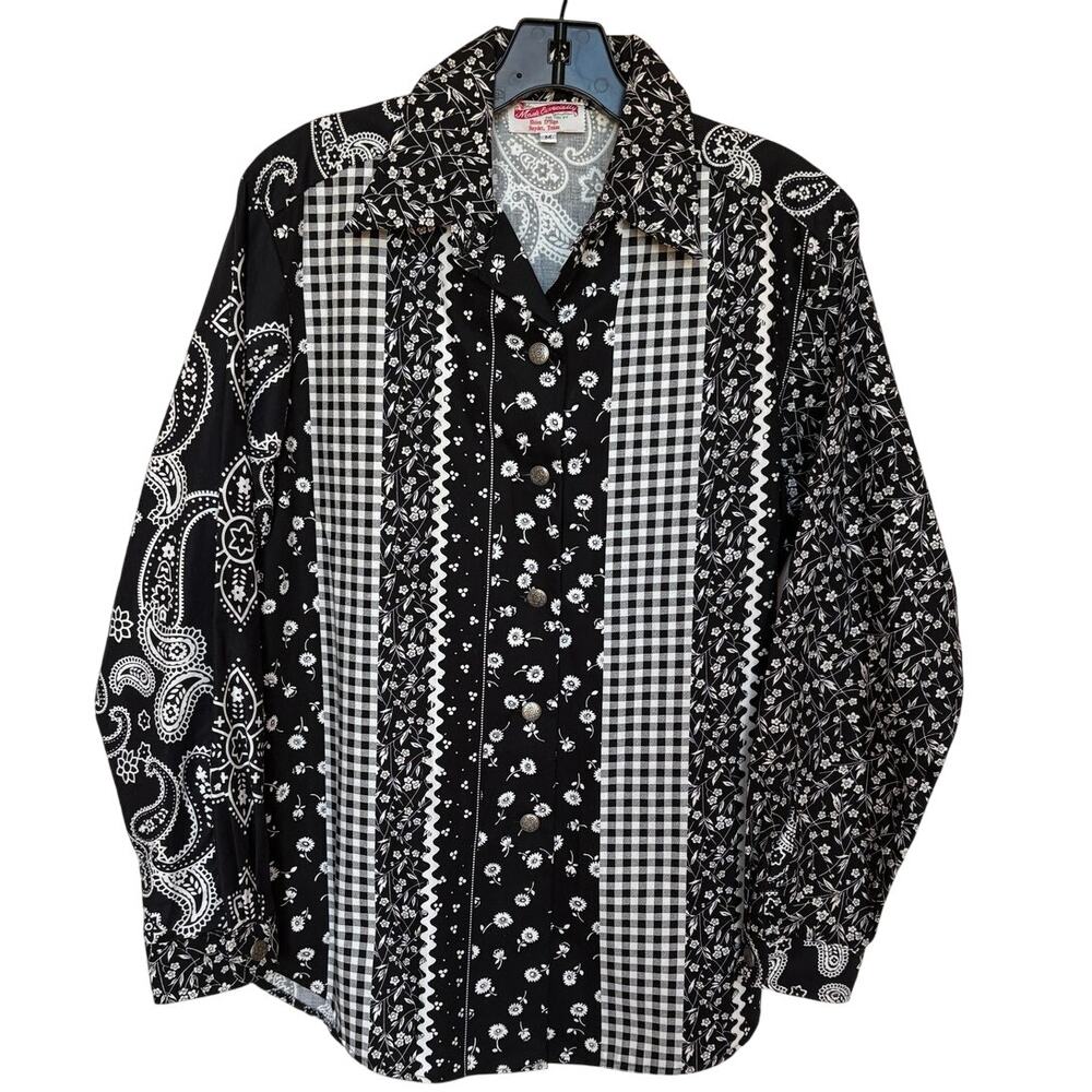 Shina D'signs Vintage Handmade Patchwork Bandana Print Western Button Up Shirt M